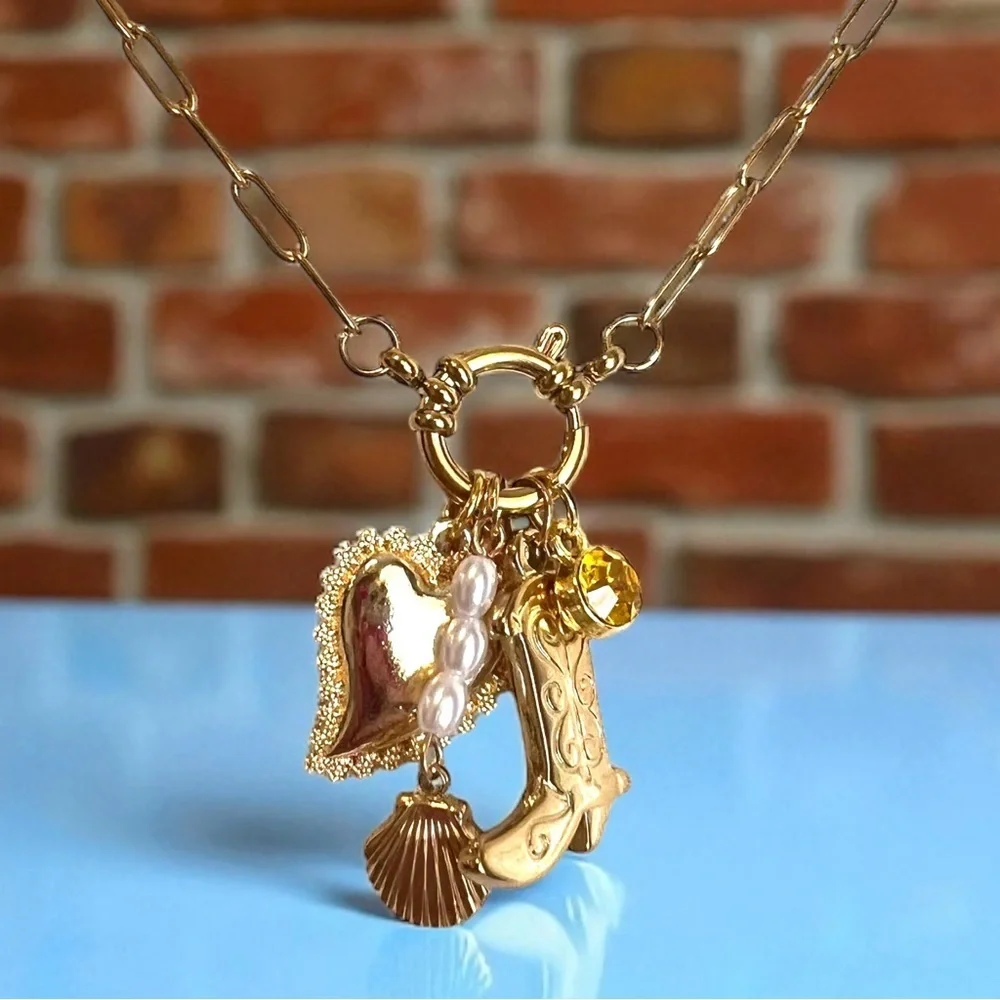 Gold Toned Charm Necklace Coastal Cowgirl